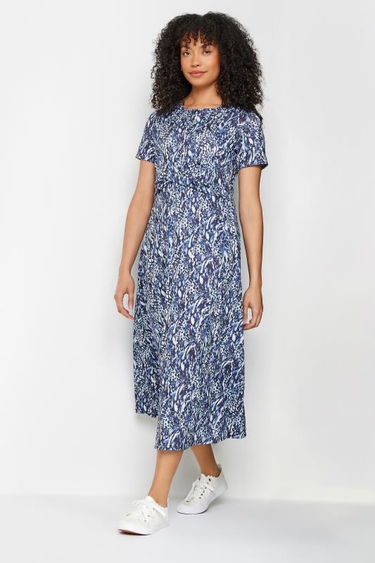 M&Co Navy Blue & White Abstract Print Short Sleeve Midi Dress | M&Co 1
