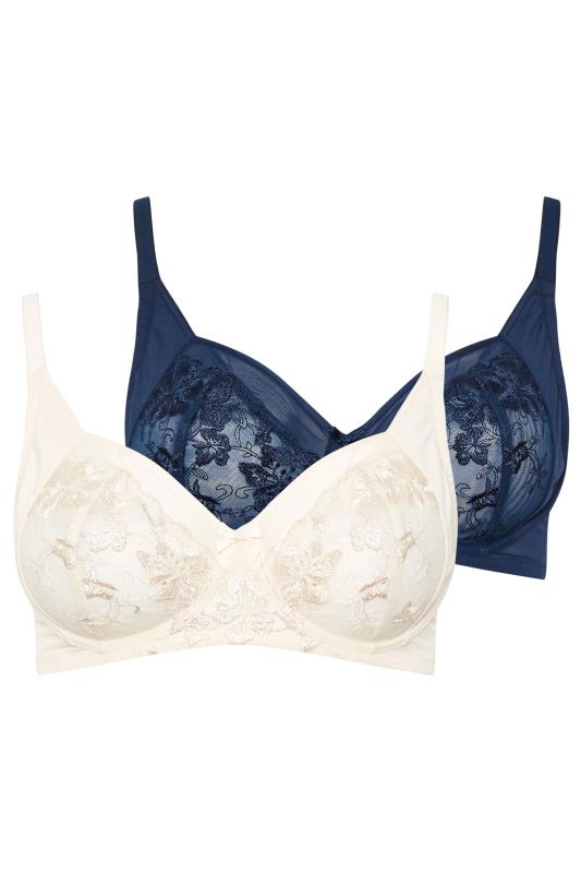  YOURSET 2 PACK Curve Navy Blue & White Floral Embroidered Underwired Bras
