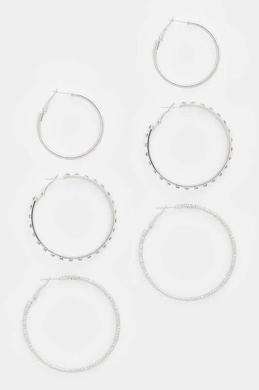 YOURSET 3 PACK Silver Tone Diamante Hoop Earrings | Yours Clothing 1