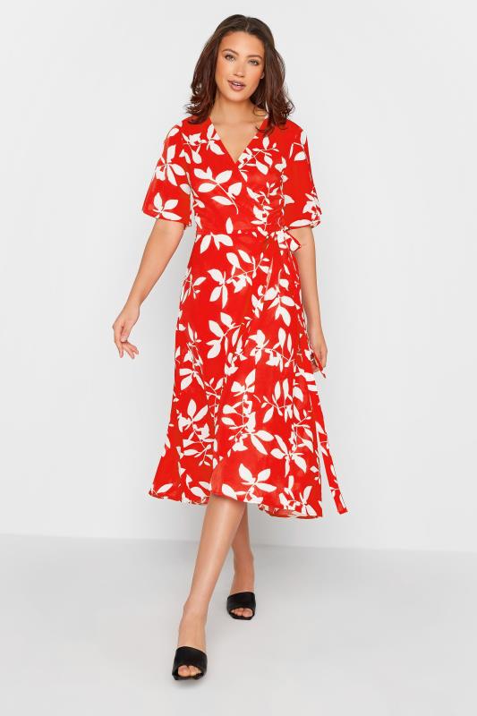 LTS Tall Women's Red Floral Print Midi Wrap Dress | Long Tall Sally  2