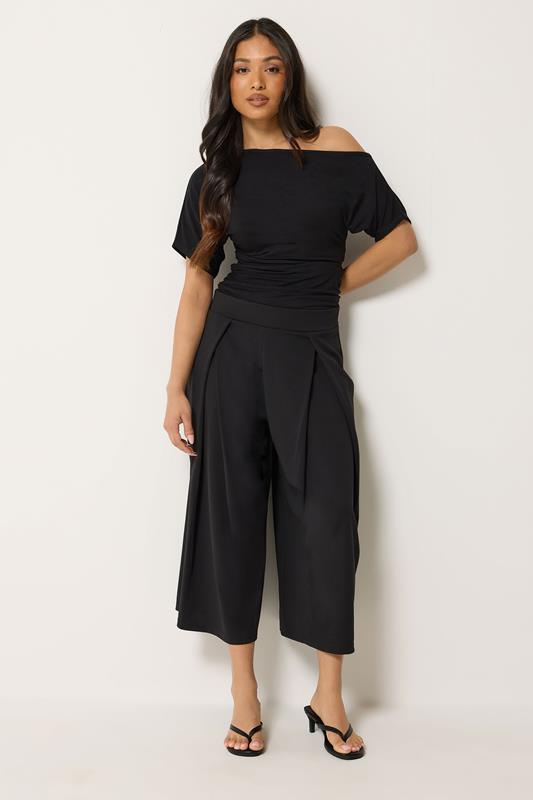 PixieGirl Petite Black Pleated Cropped Wide Leg Trousers