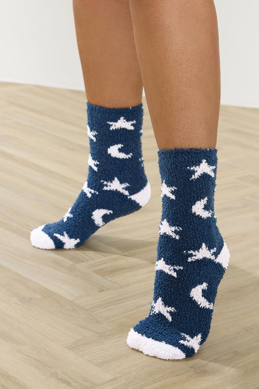 YOURSET 2 PACK Plus Size Navy Blue Popcorn Fleece Star Bed Socks | Yours Clothing 2