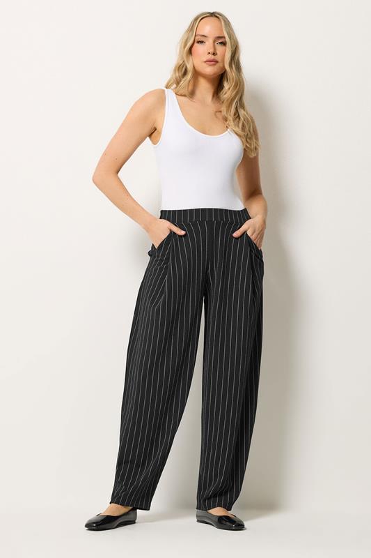 LTS Tall Black Pinstripe Barrel Leg Trousers