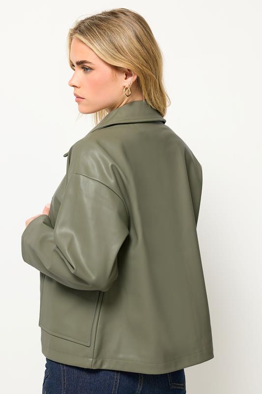 PixieGirl Petite Women's Green Faux Leather Pocket Jacket | PixieGirl 2