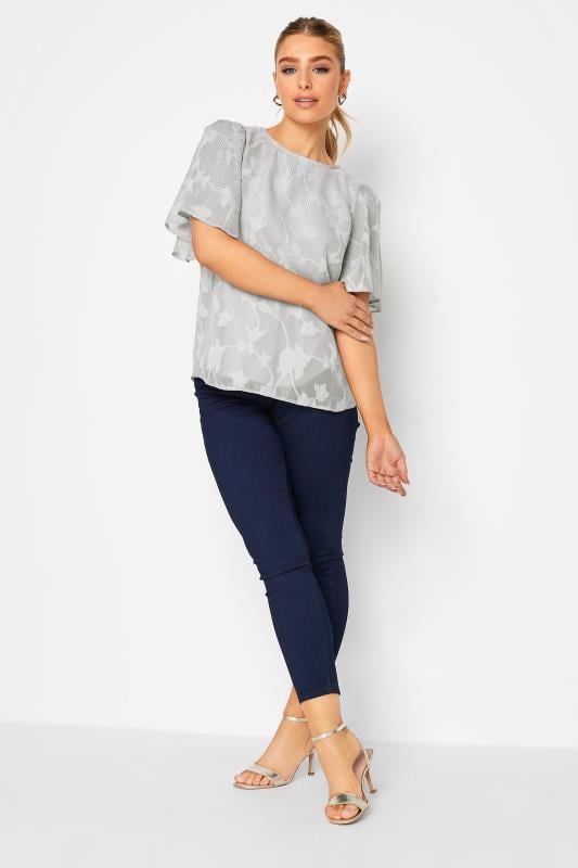 M&Co Grey Floral Shimmer Angel Sleeve Blouse | M&Co 2