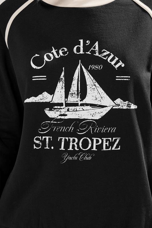 LTS Tall Black 'Cote d'Azur' Slogan Pipe Detail Sweatshirt | Long Tall Sally  5