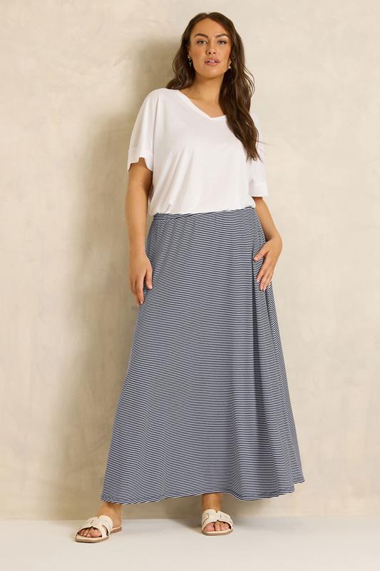 EVANS Curve Black & White Stripe Midaxi Skirt