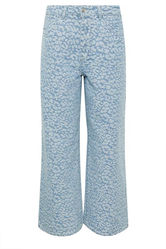 PixieGirl Petite Women's Light Blue Denim Leopard Cotton Wide Leg Jeans | PixieGirl 5