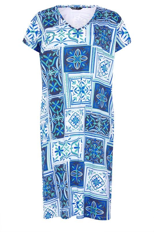 YOURS Plus Size Blue Tile Print Midi Dress | Yours Clothing 5