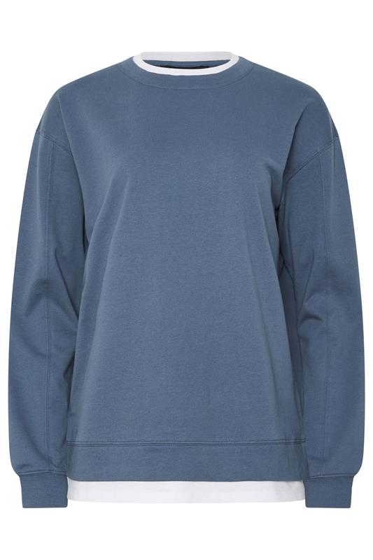 LTS Tall Women's Denim Blue & White Cotton Layered Top | Long Tall Sally 6