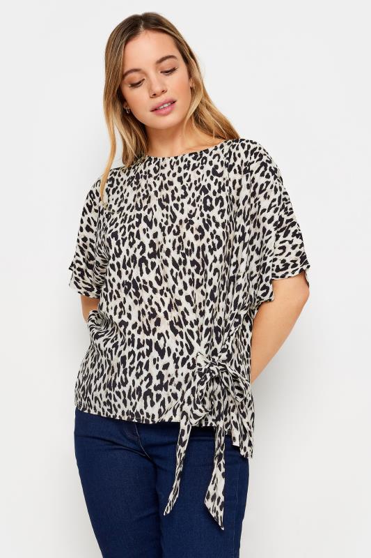 Women's  M&Co Petite Natural Brown Leopard Print Tie Side Detail Blouse