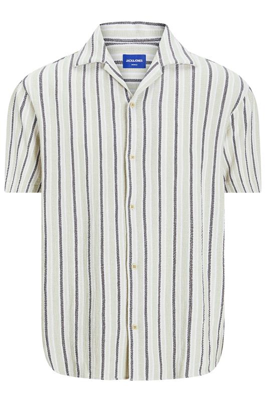 JACK & JONES Big & Tall Green Stripe Print Resort Shirt | BadRhino 2