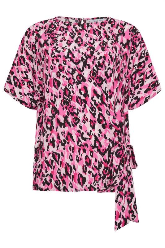 M&Co Pink Leopard Print Tie Side Detail Blouse | M&Co 5
