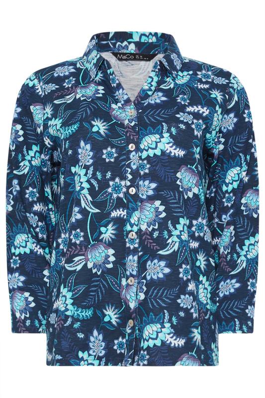 M&Co Navy Blue Floral Print Cotton Collared Shirt | M&Co 5