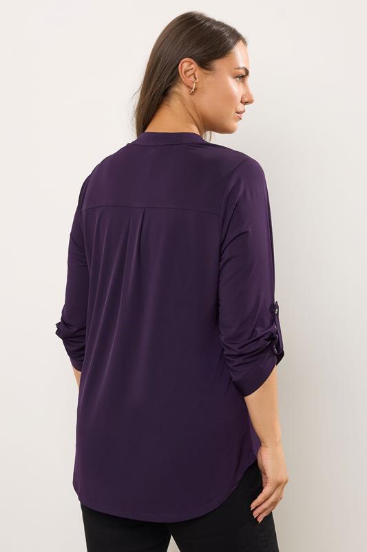 EVANS Plus Size Plum Purple Zip Front Jersey Blouse | Evans  2