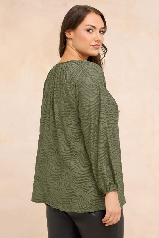 EVANS Plus Size Khaki Green Zebra Burnout Blouse | Evans 2