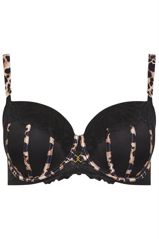 YOURS Plus Size Black Lace Leopard Trim Padded Bra | Yours Clothing 5