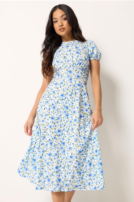 PixieGirl Petite Blue Floral Midi Dress