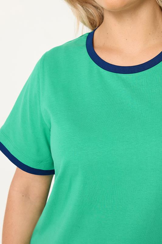 YOURS Plus Size Green Contrast Trim T-Shirt | Yours Clothing 4