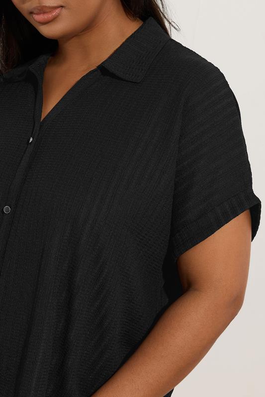 YOURS Plus Size Black Textured Boxy Shirt | Yours Clothing 5