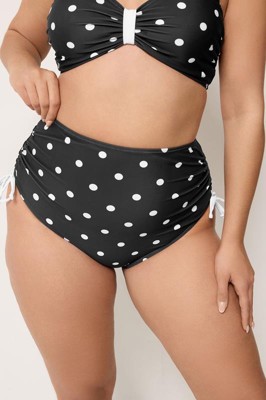 YOURS Curve Black Super High Waisted Polka Dot Bikini Briefs