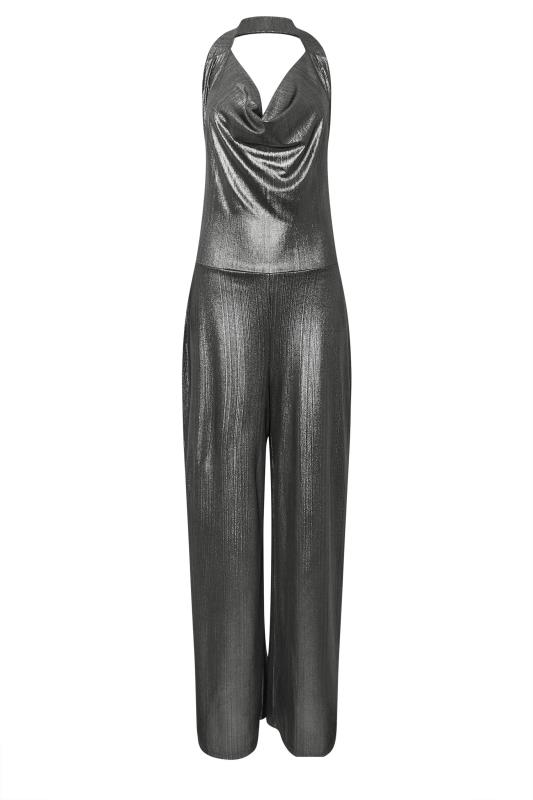 PixieGirl Petite Women's Silver Cowl Neck Wide Leg Jumpsuit | PixieGirl 7