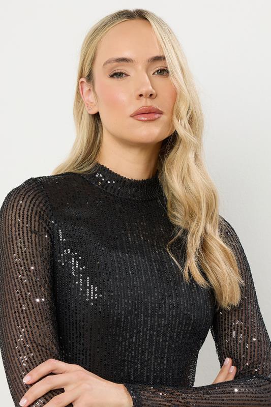LTS Tall Black Sequin Embellished High Neck Maxi Dress | Long Tall Sally 5