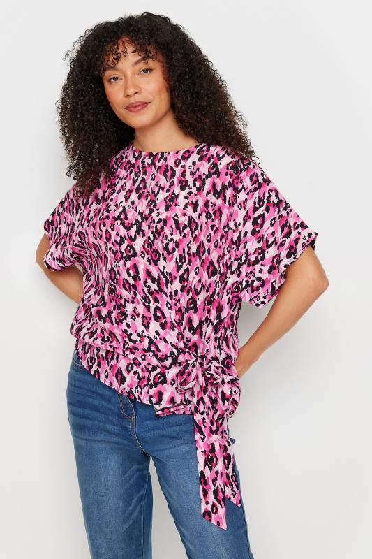 Women's  M&Co Pink Leopard Print Tie Side Detail Blouse