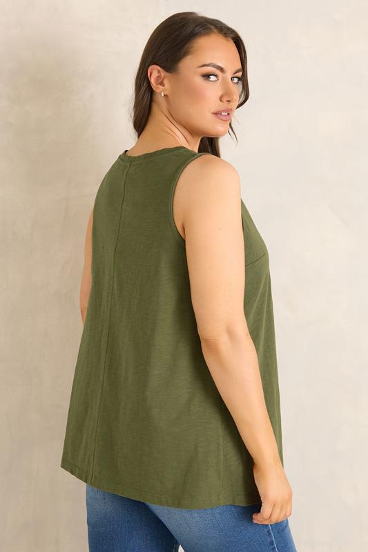 EVANS Plus Size Khaki Green Premium Cotton Vest Top | Evans 4