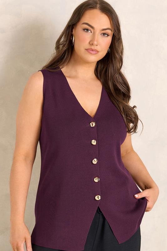 EVANS Curve Plum Purple Knitted Waistcoat