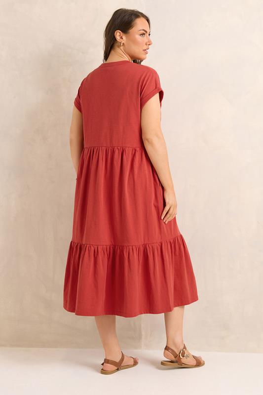 EVANS Plus Size Rust Orange Cotton Midi Dress | Evans 4