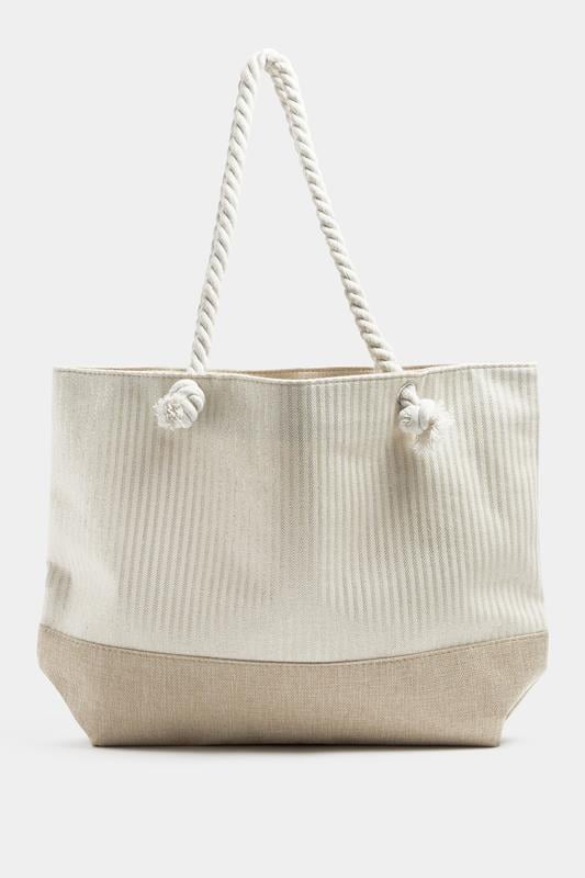 Brown & Gold Striped Rope Tote Bag | Yours Clothing 6