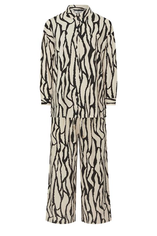 EVANS Plus Size Set Natural Brown Abstract Linen Shirt & Trouser | Evans 9