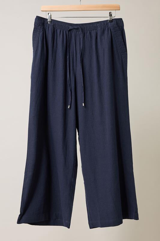 EVANS Plus Size Navy Blue Wide Leg Premium Linen Trousers | Evans 6