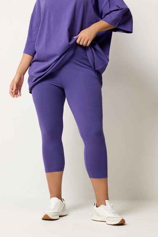 YOURS Curve Purple Elasticated Waist Cropped Leggings