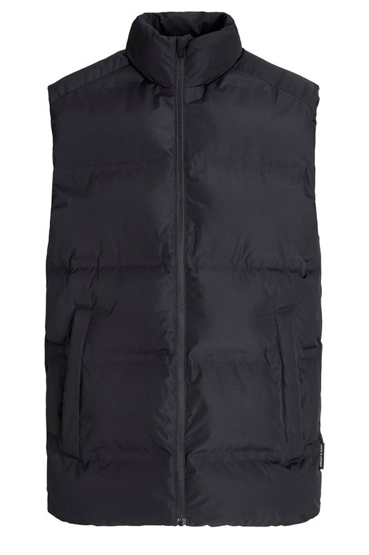 JACK & JONES Big & Tall Black Collared Puffer Bodywarmer | BadRhino 2