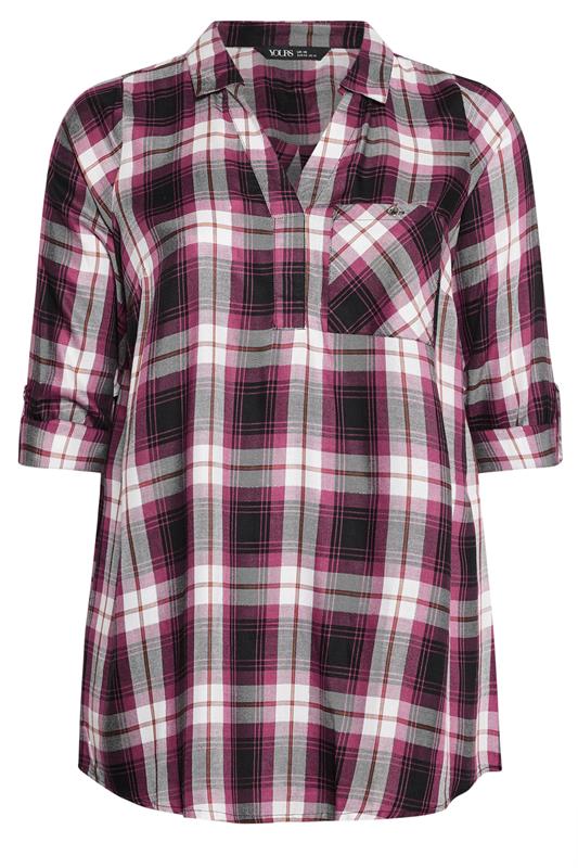 YOURS Plus Size Black & Pink Check Overhead Shirt | Yours Clothing 5