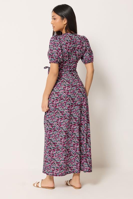 M&Co Petite Pink Ditsy Floral Print Maxi Wrap Dress | M&Co 2