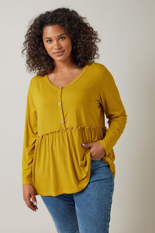 EVANS Plus Size Yellow Long Sleeve Top | Evans 1