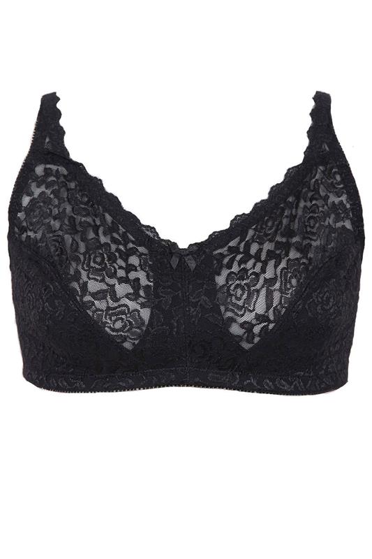 YOURS Plus Size Black Hi Shine Lace Non-Padded Non-Wired Full Cup Bra | Yours Clothing 2