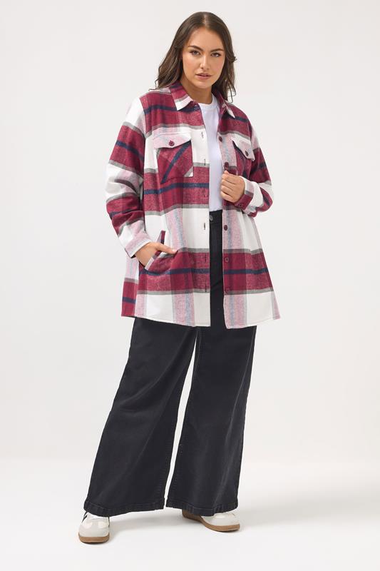 YOURS Plus Size Red & White Check Shacket | Yours Clothing 1