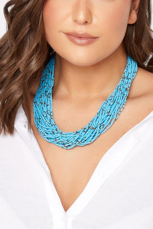 Plus Size  YOURS Curve Blue Seed Bead Statement Necklace