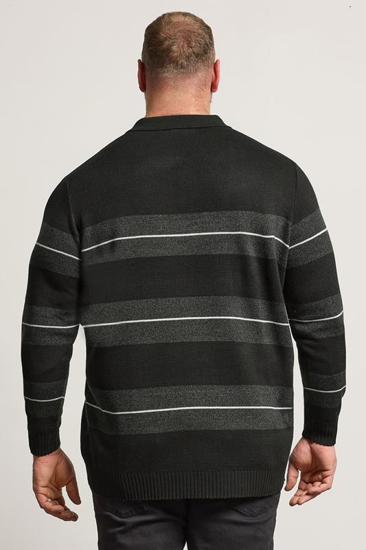 BadRhino Big & Tall Black Stripe Collared Knitted Polo | BadRhino 4