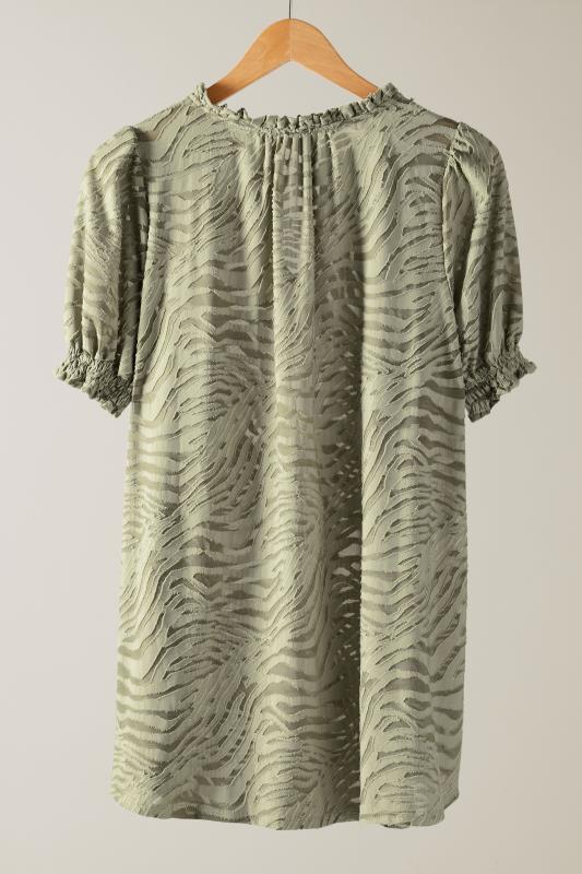 EVANS Plus Size Khaki Green Burnout Print Tie Neck Blouse | Evans 6
