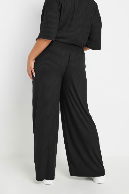 BUMP IT UP MATERNITY Plus Size Black Premium Modal Ribbed Wide Leg Trousers | Yours Clothing 2