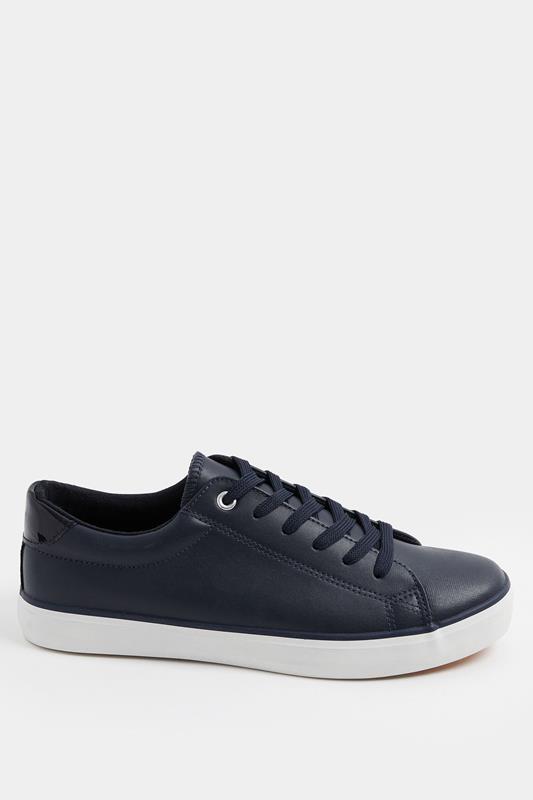 Navy Blue Faux Leather Lace Up Trainers In Extra Wide EEE Fit | Yours Clothing 2