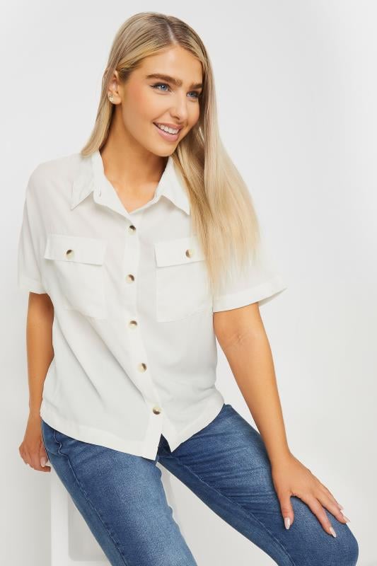 Women's  M&Co Ivory White Short Sleeve Utility Shirt