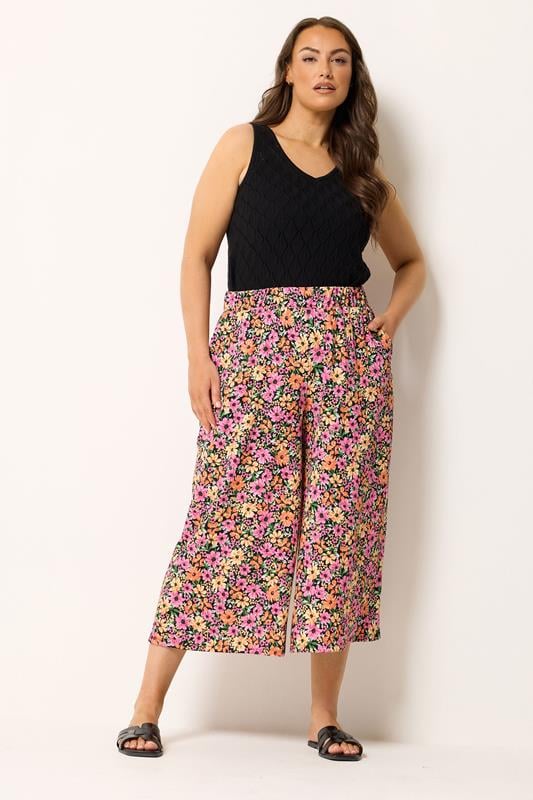 YOURS Curve Pink & Orange Floral Culottes