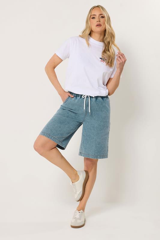 LTS Tall Light Blue Acid Wash Pull On Denim Cotton Jorts