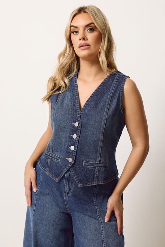 YOURS Curve Blue Denim Waistcoat
